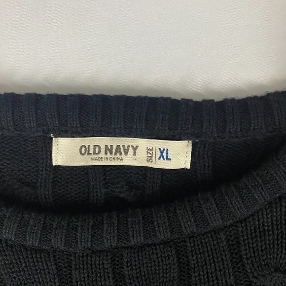 Old Navy Sweater Mens XL Cotton Black Cable Knit Crew Neck Long Sleeve Pullover - Picture 8 of 14